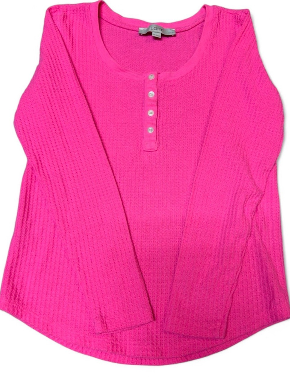 LOFT Women's Hot Pink Long Sleeve Henley Top Size XS Petite